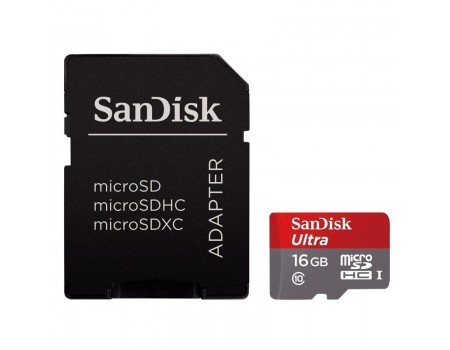 Карта пам'яті microSDHC 16Gb SanDisk Ultra (UHS-1) (R-80Mb/s) + Adapter SD