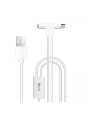 Кабель USB Hoco X12 One Pull Two Magnetic 2in1 iPhone 6/MicroUSB (L Shape) White 1.2m