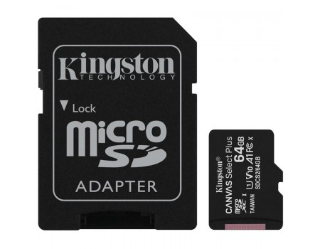 Карта пам'яті microSDXC 64Gb Kingston Canvas Select Plus A1 (UHS-1) (R-100Mb/s) + Adapter SD
