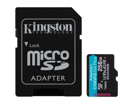 Карта пам'яті microSDXC 256Gb KIngston Canvas Go Plus (UHS-1 U3) (R-170Mb/s, W90Mb/s) + Adapter SD