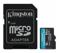 Картка пам'яті microSDXC 64Gb Kingston Canvas Go Plus A2 V30 (UHS-1 U3) (R-170Mb/s) + Adapter SD