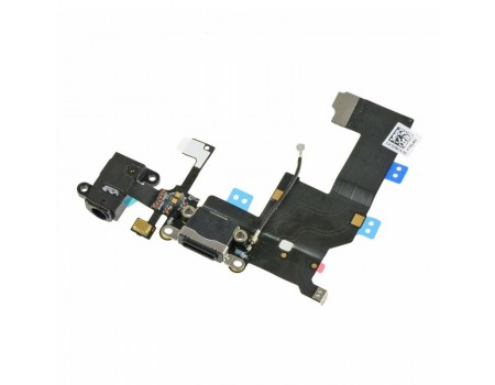 Шлейф с разъемом зарядки, наушников и микрофоном для iPhone 5 Black