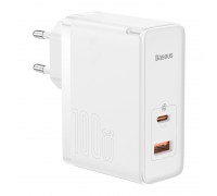 Мережевий зарядний пристрій Baseus GaN5 Pro 2 порти, USB + Type-C 100W Білий + кабель Baseus Mini White Cable Type-C для Type-C 100W(20V/5A) 1М Білий