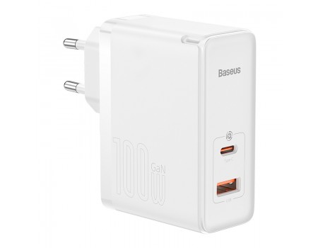 Сетевое зарядное устройство Baseus GaN5 Pro 2 порта, USB + Type-C 100W Белый + кабель Baseus Mini White Cable Type-C to Type-C 100W(20V/5A) 1М Белый (CCGP090202)