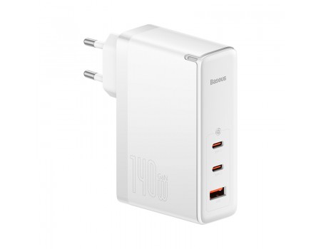 Сетевое зарядное устройство Baseus GaN5 Pro 3 порта, USB + Type-C 140W Белый + кабель Baseus Superior Type-C to Type-C 240W（48V/5A) Белый (CCGP100202)