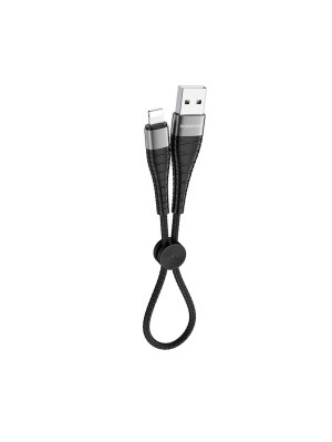 Кабель BOROFONE BX32 USB to iP 2.4A, 0.25m, nylon, aluminum+TPE connectors, Black