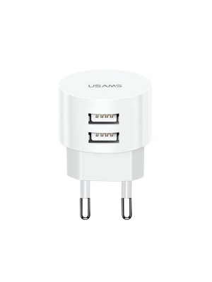 Сетевое зарядное устройство Usams Travel Charging Set Send-Tu Series (T20 Dual USB Round Charger+U35  lightning cable) White