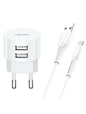 Сетевое зарядное устройство Usams Travel Charging Set Send-Tu Series (T20 Dual USB Round Charger+U35 Micro cable) White