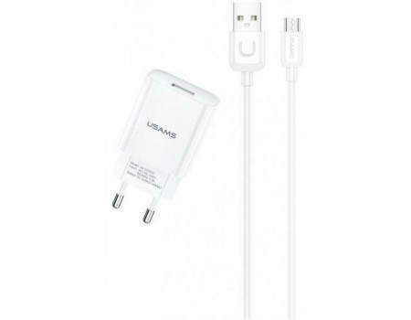 Сетевое зарядное устройство Usams T21 Charger kit T18 single USB EU charger +Uturn Micro cable White