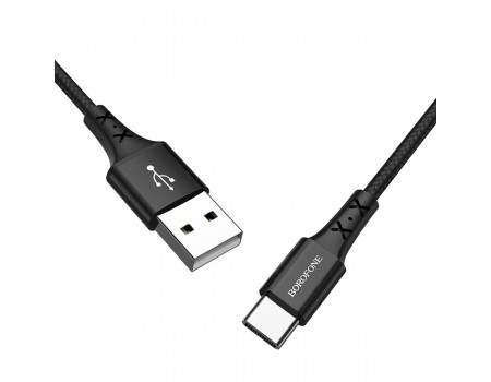 Кабель BOROFONE BX20 USB to Type-C 2A, 1m, nylon, TPE connectors, Black