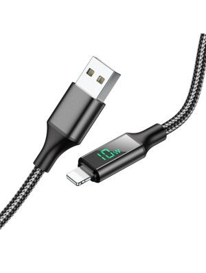 Кабель BOROFONE BU32 USB to iP 2.4A, 1.2m, nylon, aluminum connectors, digital display, Black