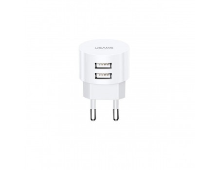 Мережевий зарядний пристрій Usams US-CC080 T20 Dual USB Round Travel Charger (EU) White