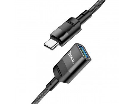 Кабель Hoco U107 Type-C male to USB female USB3.0 3A, 1.2m, nylon, aluminum connectors, Black