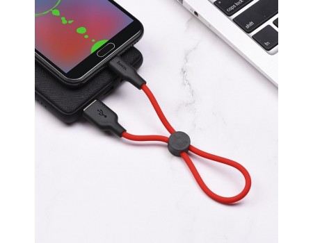 Кабель HOCO X21 Plus USB to Micro 2.4A, 0.25m, silicone, silicone connectors, Black+Red