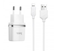 Мережевий зарядний пристрій HOCO C12 Smart dual USB (iP cable)charger set White