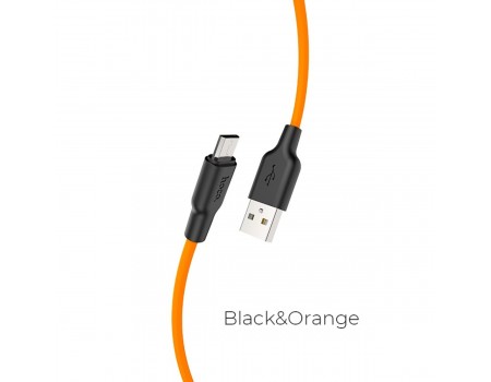 Кабель HOCO X21 Plus USB to Micro 2.4A, 1m, silicone, silicone connectors, Black+Orange