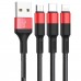 Кабель Hoco X26 Xpress one pull three charging cable,lightning+Micro+Type-c Black＆Red