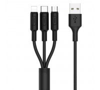 Кабель Hoco X25 Soarer one pull three charging cable,lightning+Micro+Type-c Black