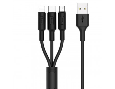 Кабель Hoco X25 Soarer one pull three charging cable,lightning+Micro+Type-c Black