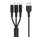 Кабель Hoco X25 Soarer one pull three charging cable,lightning+Micro+Type-c Black