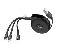 Кабель Hoco U50 3-in-1 retractable charging data cable Black