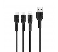 Кабель Hoco U31 Benay one pull three charging cable,Lightning+Micro+Type-c Black