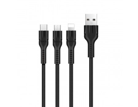 Кабель Hoco U31 Benay one pull three charging cable,Lightning+Micro+Type-c Black