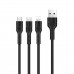 Кабель Hoco U31 Benay one pull three charging cable,Lightning+Micro+Type-c Black