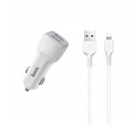 АЗП Hoco Z23 grand style dual-port car charger with Lightning 2USB 2.4A White