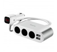 АЗП Hoco Z13 LCD one-pull-three car charger 2USB 2.1A White