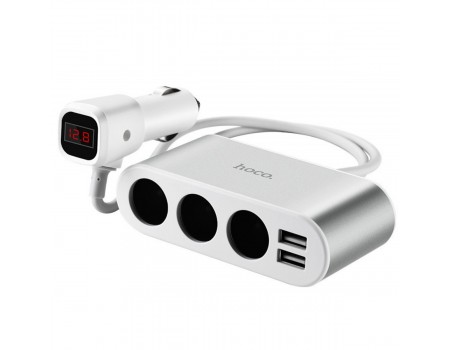 АЗП Hoco Z13 LCD one-pull-three car charger 2USB 2.1A White