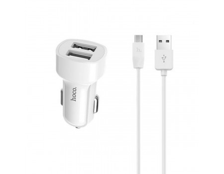 АЗП Hoco Z2A two-port Car charger set with Micro cable 2USB 2.4A White
