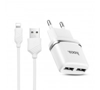 МЗП Hoco C12 Smart dual USB charger set with Lightning cable ( EU ) 2USB 2.4A White