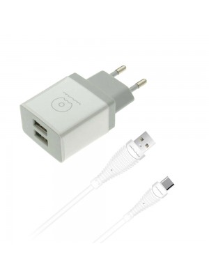 СЗУ WUW T18B charger (EU) with Type - C cable 2USB 2.1 A White