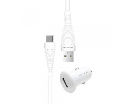 Автомобильное зарядное устройство WUW T21 1USB 1A with Type-C cable White