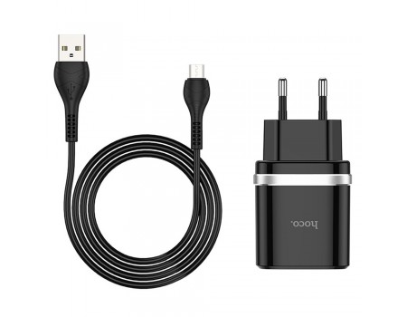 Сетевое зарядное устройство Hoco C12Q Smart QC3.0 charger set (Type-C) (EU) Black