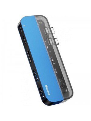 USB-хаб Baseus Transparent Series Dual Type-C (Type-C to Type-C*2+USB3.0*2+4K HD*1) Blue