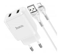 Сетевое зарядное устройство Hoco N7 Speedy dual port charger set Lightning (EU) White