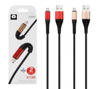 Кабель WUW X139 Lightning Black 2psc Gold / Red