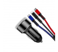 Автомобильное зарядное устройство WUW T44 (with 2.4A 3-in-1 fast charging cable) Black