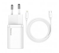 Сетевое зарядное устройство Baseus Super Si Quick Charger Type-C  20W EU with Cable Type-C to Lightning 1m Sets White