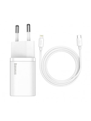 МЗП Baseus Super Si Quick Charger Type-C 20W EU with Cable Type-C to Lightning 1m Sets White