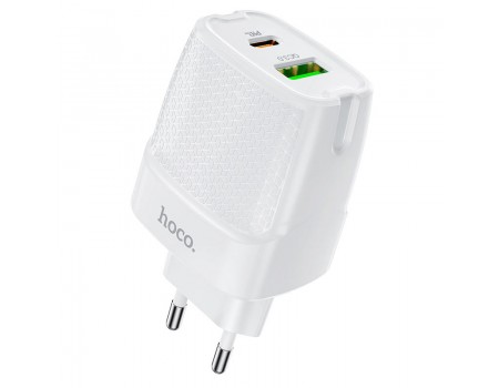 Сетевое зарядное устройство Hoco C85A Bright dual port PD20W+QC3.0 charger White