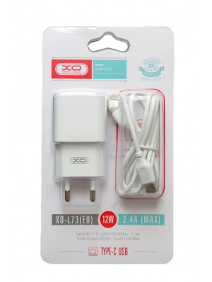 Сетевое зарядное устройство XO L73 EU 2.4A Single port charger with type C cable White