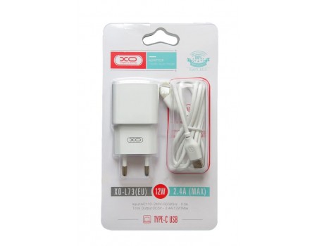 Сетевое зарядное устройство XO L73 EU 2.4A Single port charger with type C cable White