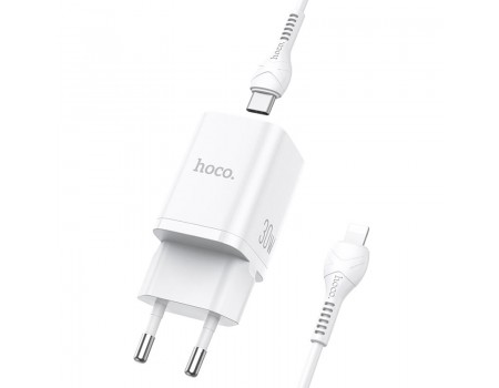 СЗУ Hoco N13 Bright PD30W + QC3.0 charger set ( Type-C To iP ) ( EU ) White