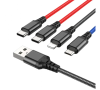 Кабель Hoco X76 4-in-1 Super charging cable ( Type-C + Type-C + iP + Microsoft ) Black