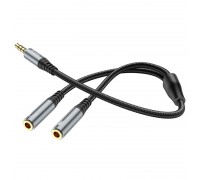 Кабель Hoco UPA21 2-in-1 3.5 headset audio adapter cable(male to 2 female) Metal Gray