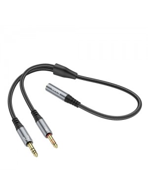 Кабель Hoco UPA21 2-in-1 3.5 headset audio adapter cable ( female to 2 male ) Metal Gray