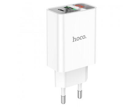 Сетевое зарядное устройство Hoco C100A PD20W+QC3.0 charger with digital display(EU) White